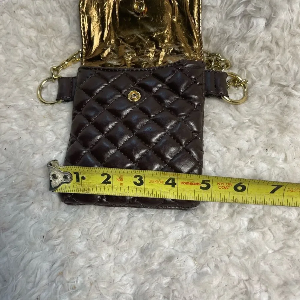 Michael Kors Brown faux leather quilted mini crossbody/fanny pack chain accent